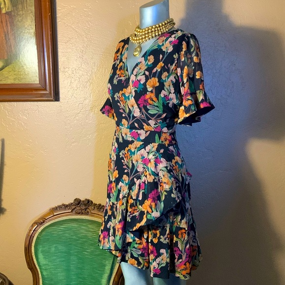 Adelyn Rae Anthro Navy Blue Floral Faux Wrap Mini Dress.  Sz XS - Picture 1 of 6